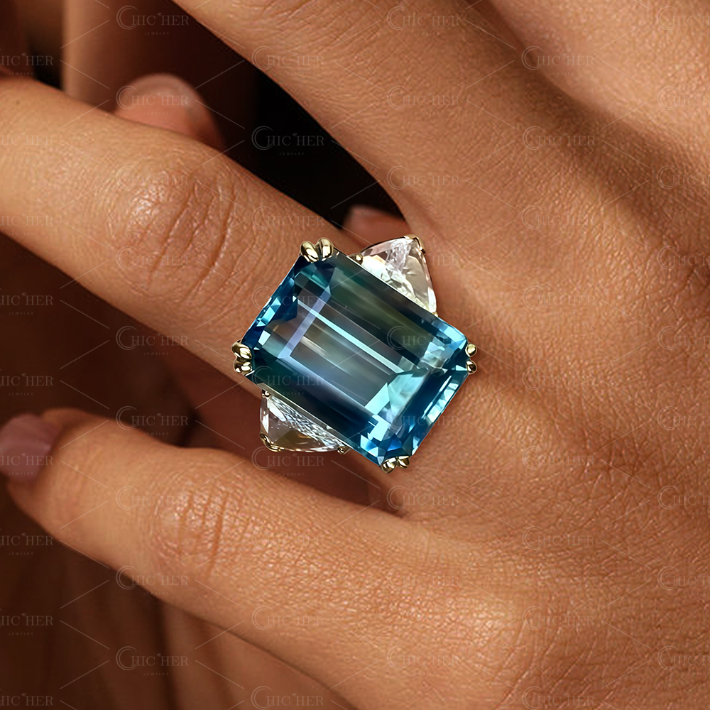 10ct Emerald Cut Aquamarine Sapphire Engagement Ring