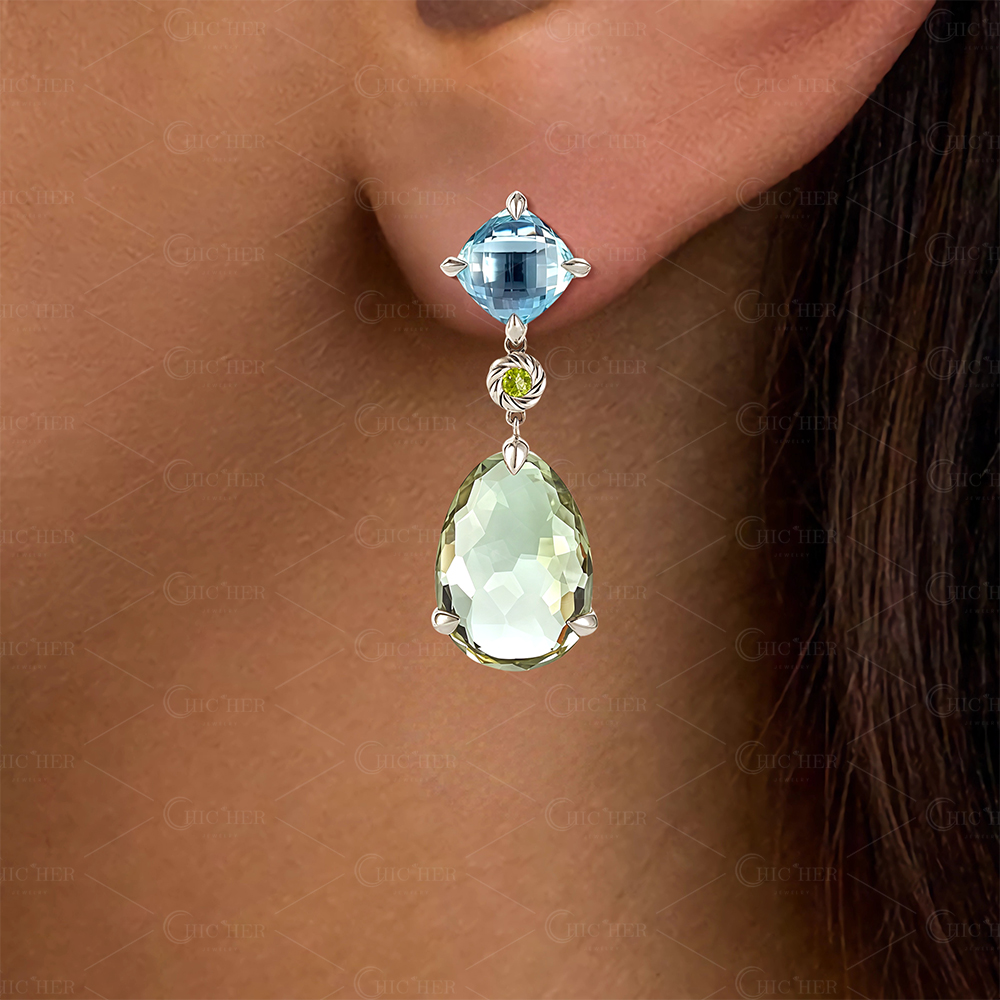 Fashion Aquamarine&Peridot Green Sapphire Drop Earrings