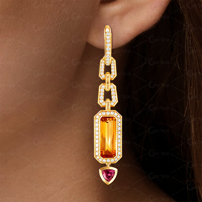 Emerald Cut Yellow Sapphire Drop Earrings