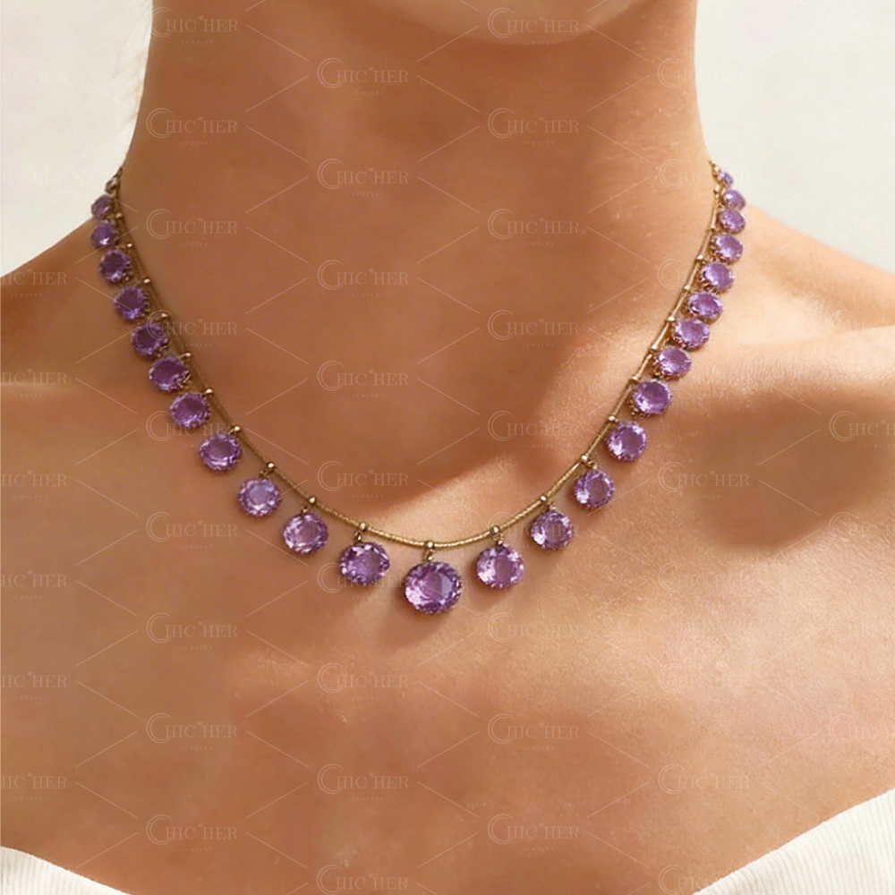 Oval Cut Purple Sapphire Necklace