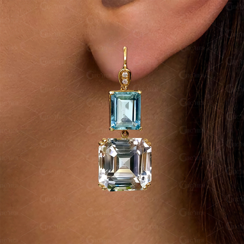 Unique Aquamarine&White Sapphire Drop Earrings