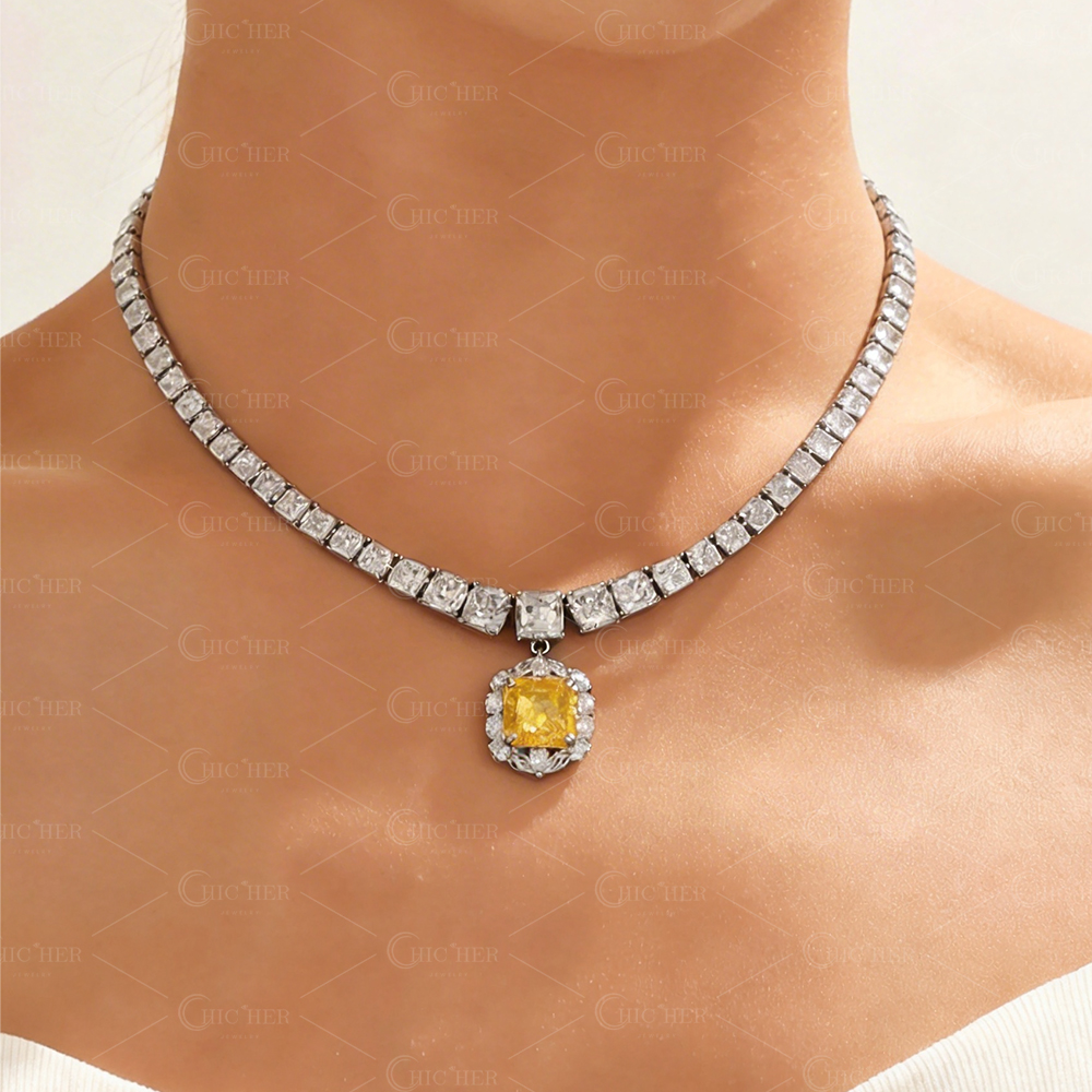 Luxury Radiant Cut Yellow Sapphire Necklace Choker