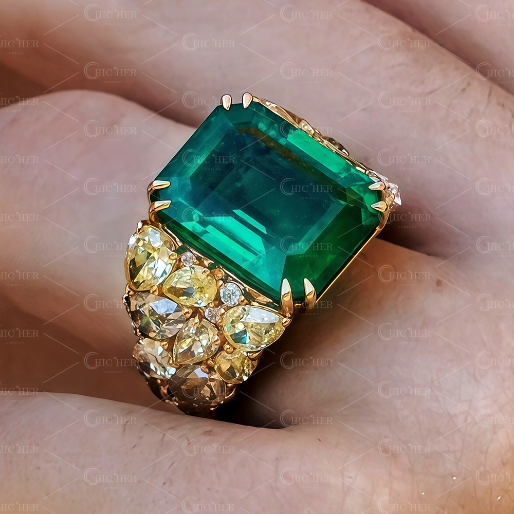 11ct Emerald Cut Emerald Sapphire Engagement Ring