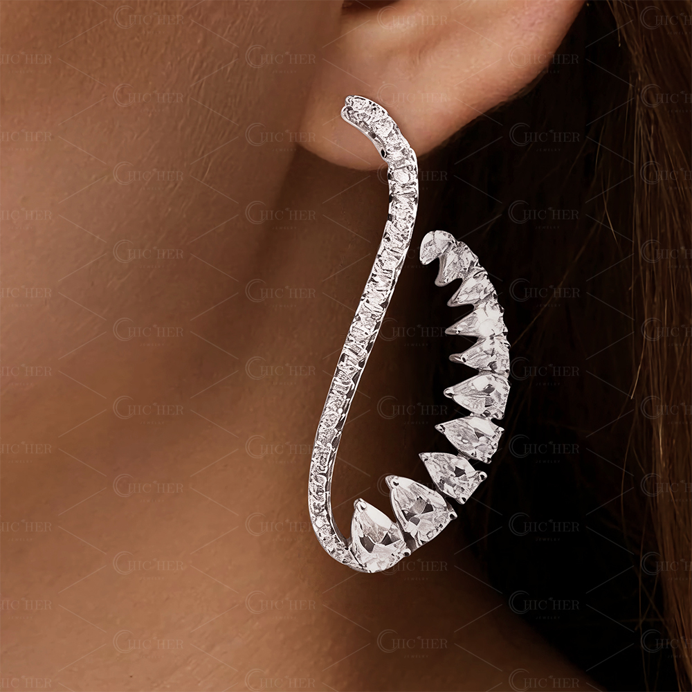 Pear Cut White Sapphire Cuff Earrings