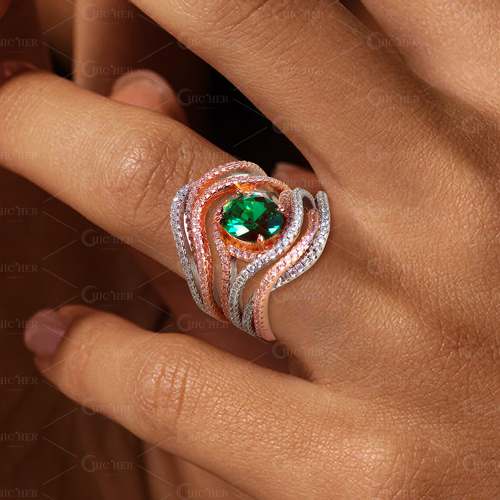 3ct Oval Cut Emerald Sapphire Engagement Ring