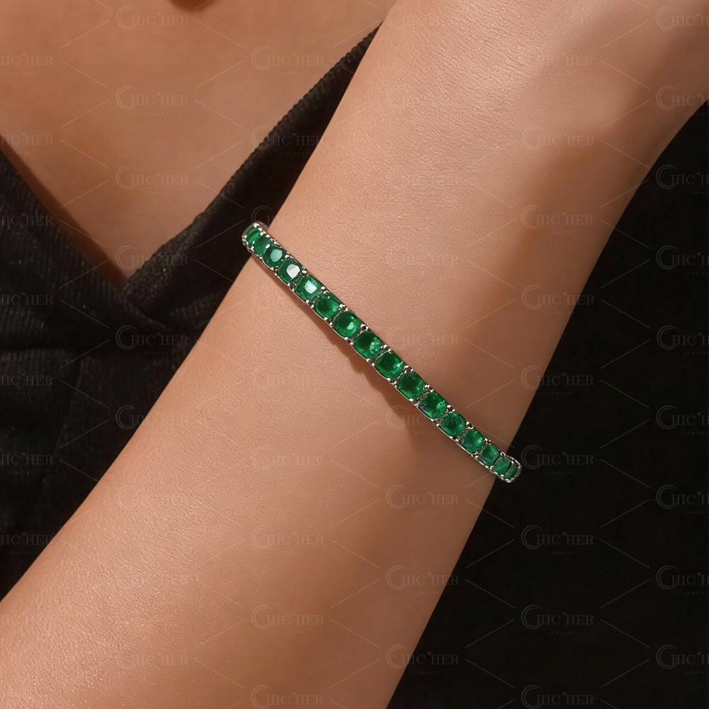 Round Cut Emerald Sapphire Tennis Chain Bracelet