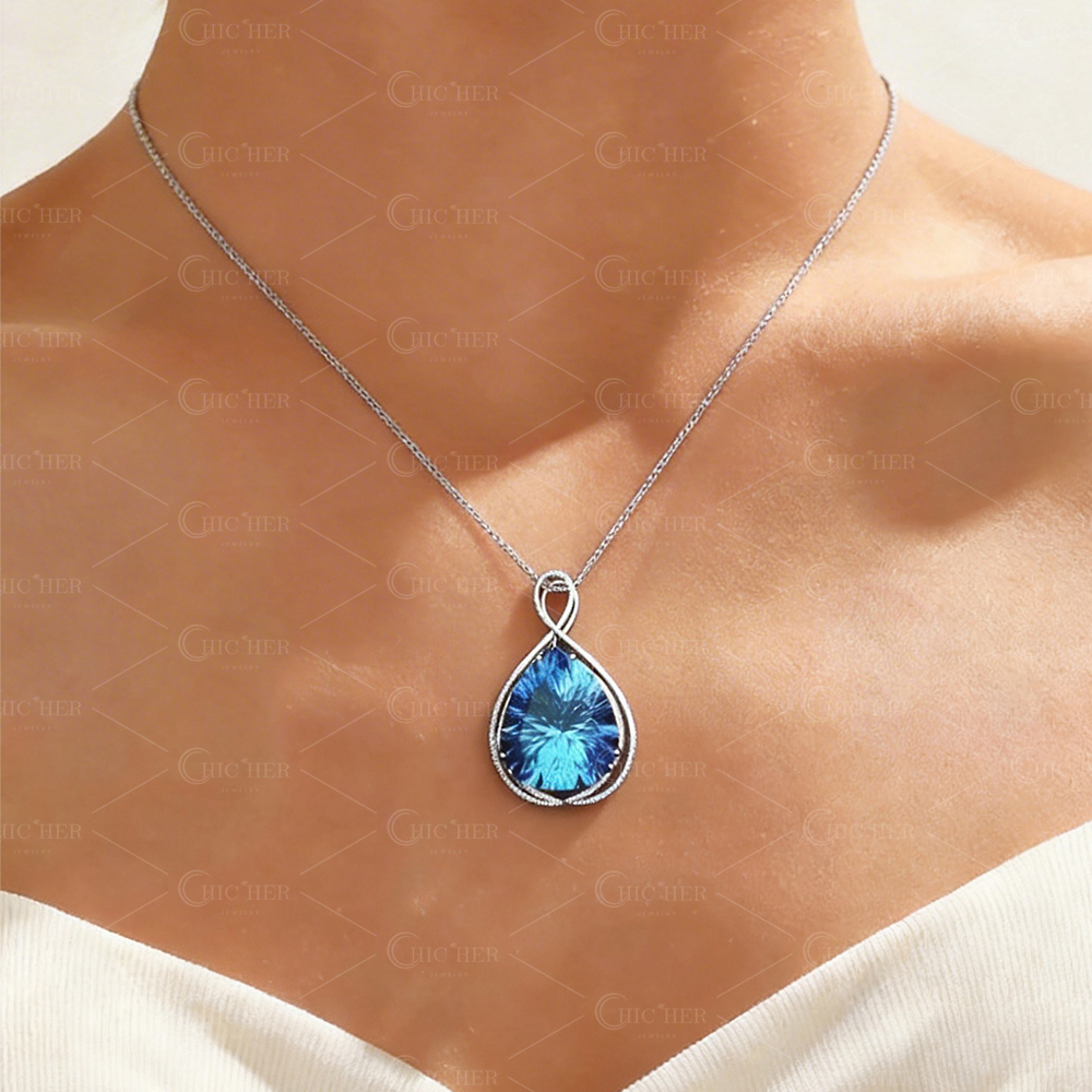 Pear Cut Blue Sapphire Pendant Necklace