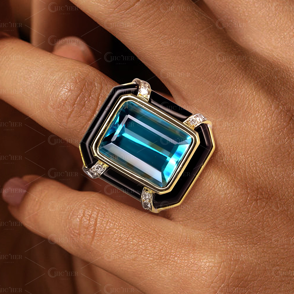 8ct Art Deco Emerald Cut Aquamarine Sapphire Engagement Ring