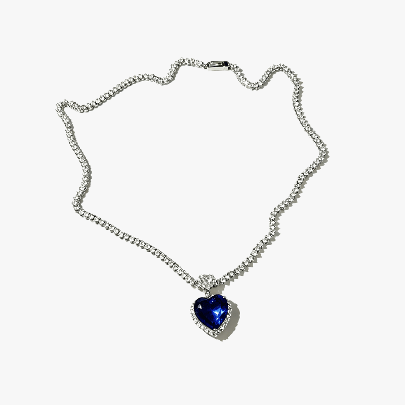 Heart Cut Blue Sapphire Pendant Necklace