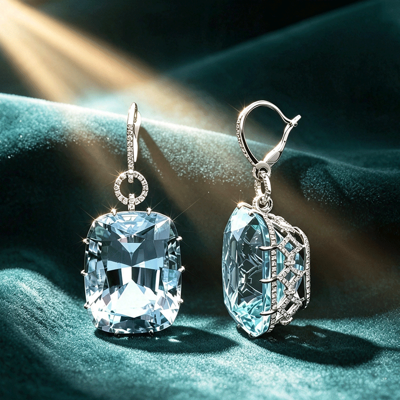 Cushion Cut Aquamarine Sapphire Drop Earrings