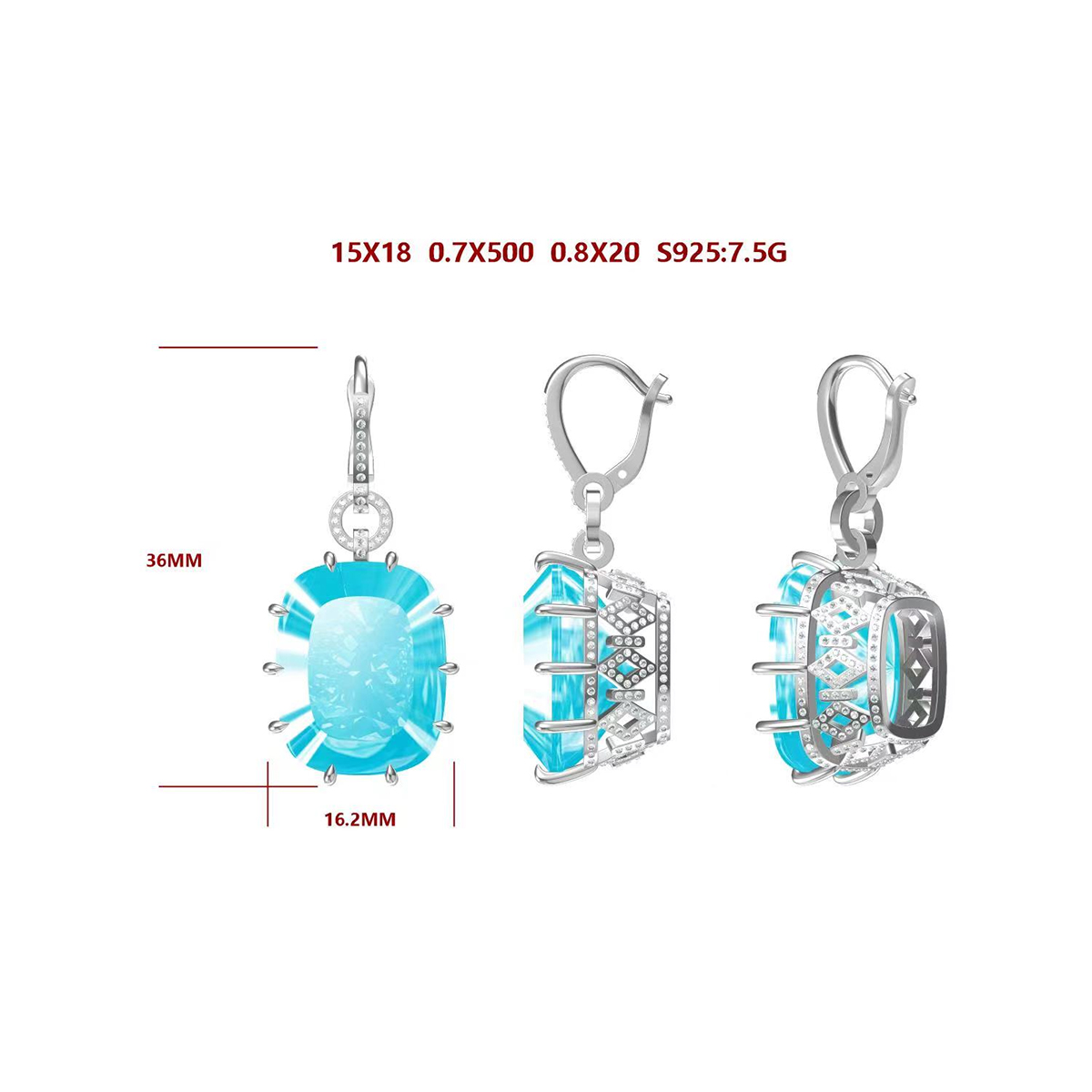 Cushion Cut Aquamarine Sapphire Drop Earrings