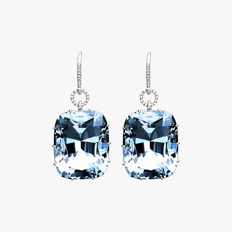 Cushion Cut Aquamarine Sapphire Drop Earrings