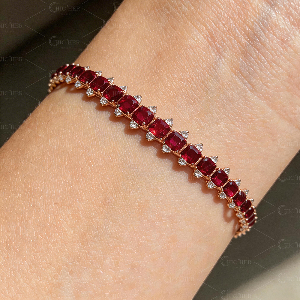 Cushion Cut Garnet Sapphire Bracelet Chain