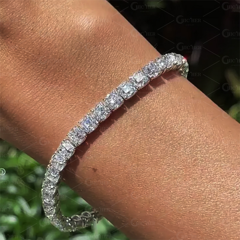 Cushion Cut White Sapphire Tennis Chain Bracelet