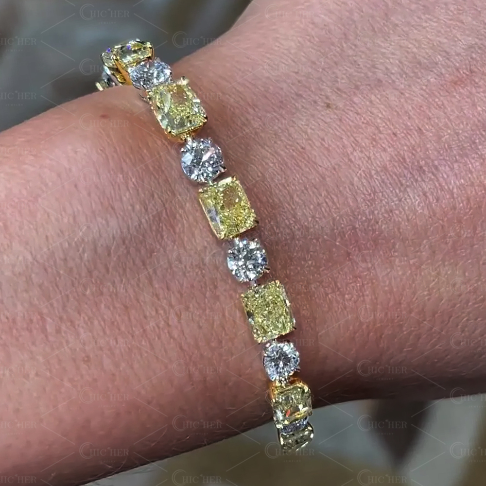 Radiant&Round Cut Yellow Sapphire Chain Bracelet