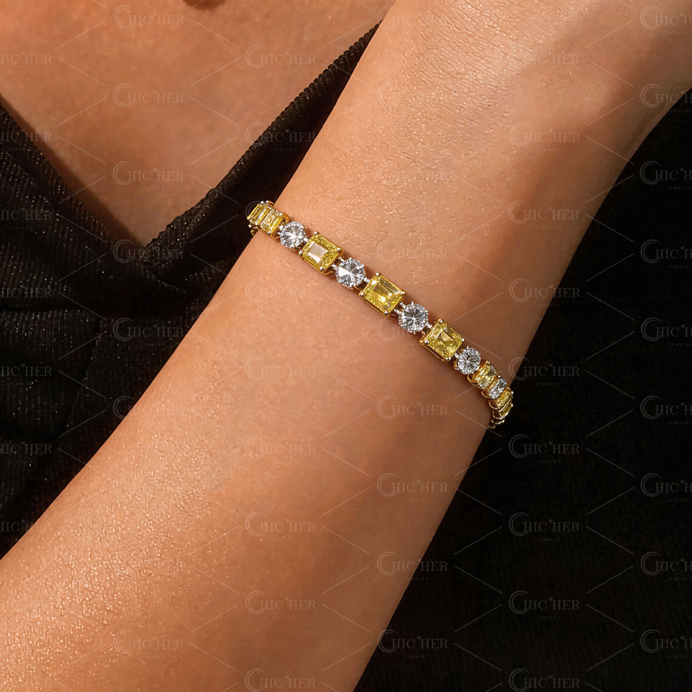 Radiant&Round Cut Yellow Sapphire Chain Bracelet
