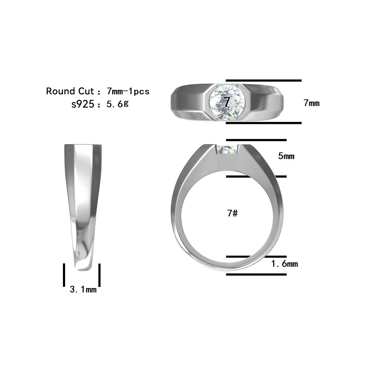 4ct Round Brilliant Cut White Sapphire Men's Engagement Ring