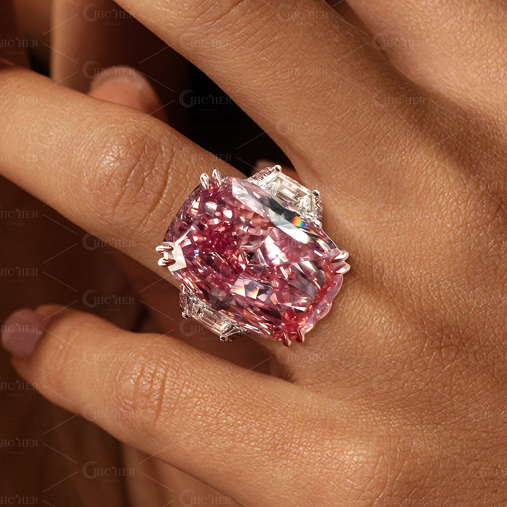 7ct Cushion Cut Pink Sapphire Engagement Ring