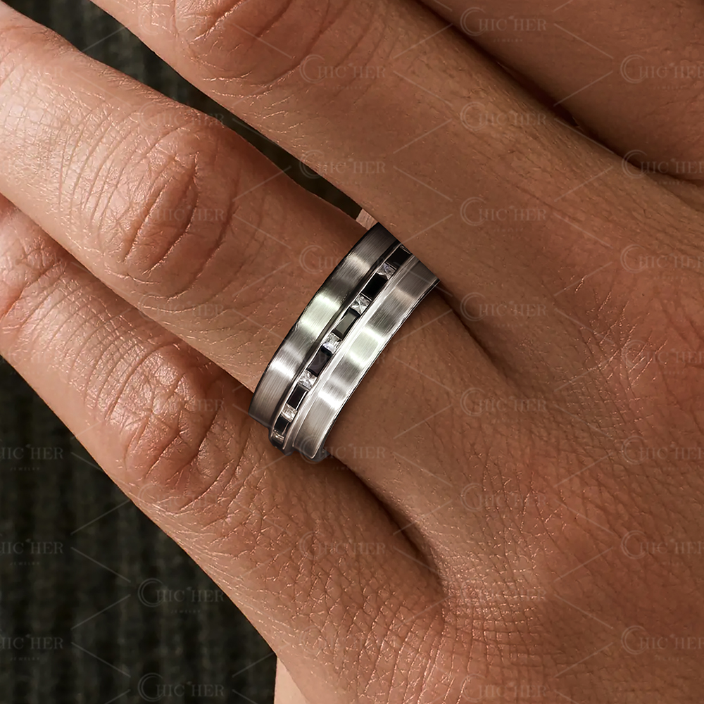 1.05ct Princess Cut White Sapphire Men's Wedding Band