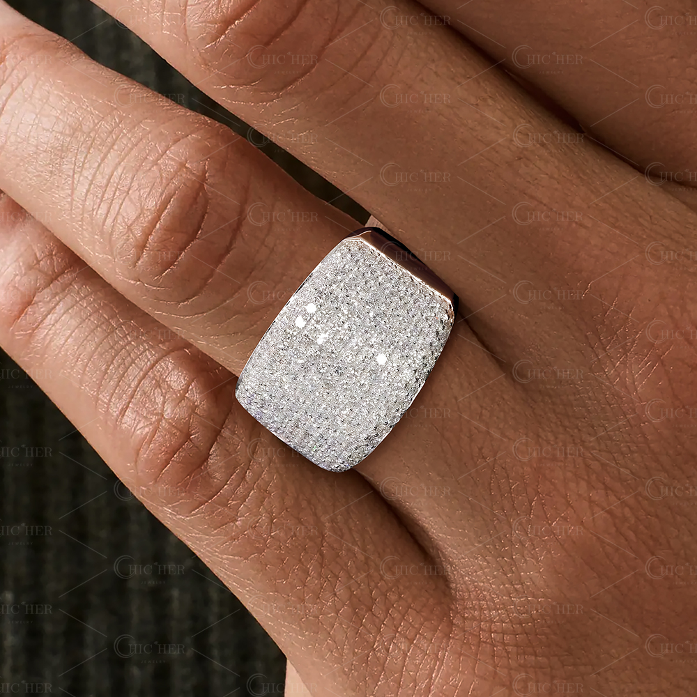 7.75ct Micro-pave Setting Round Cut White Sapphire Men's Ring