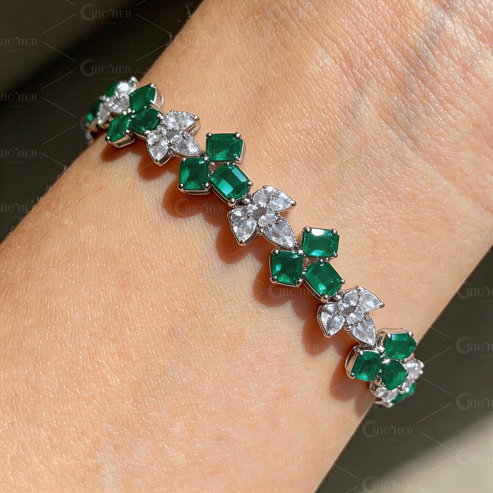 Emerald&Pear Cut Emerald Sapphire Bracelet