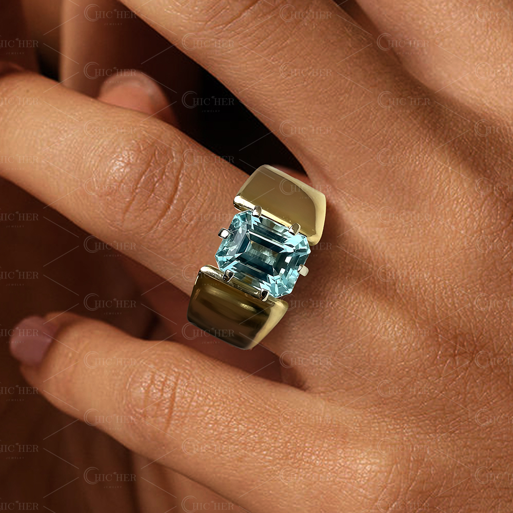 4ct Emerald Cut Aquamarine Sapphire Engagement Ring