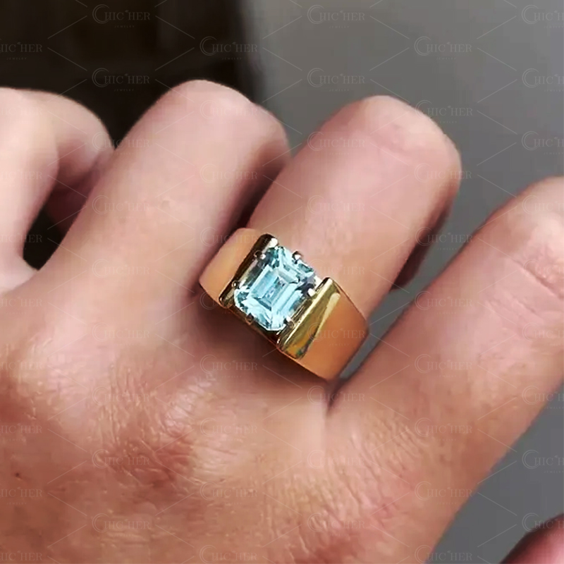 4ct Emerald Cut Aquamarine Sapphire Engagement Ring