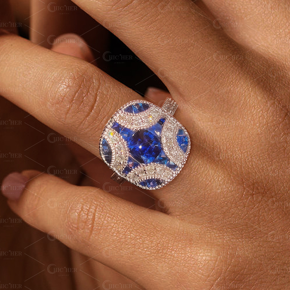 2ct Cushion Cut Blue Sapphire Engagement Ring