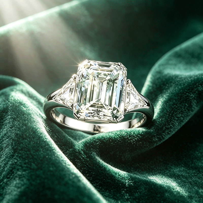 7ct Emerald Cut White Sapphire Engagement Ring