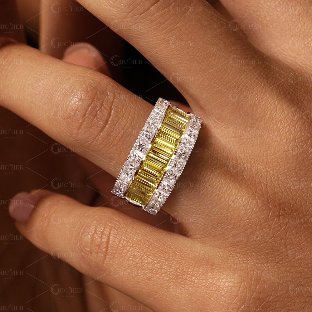 7ct Baguette&Princess Cut Yellow Sapphire Eternity Ring