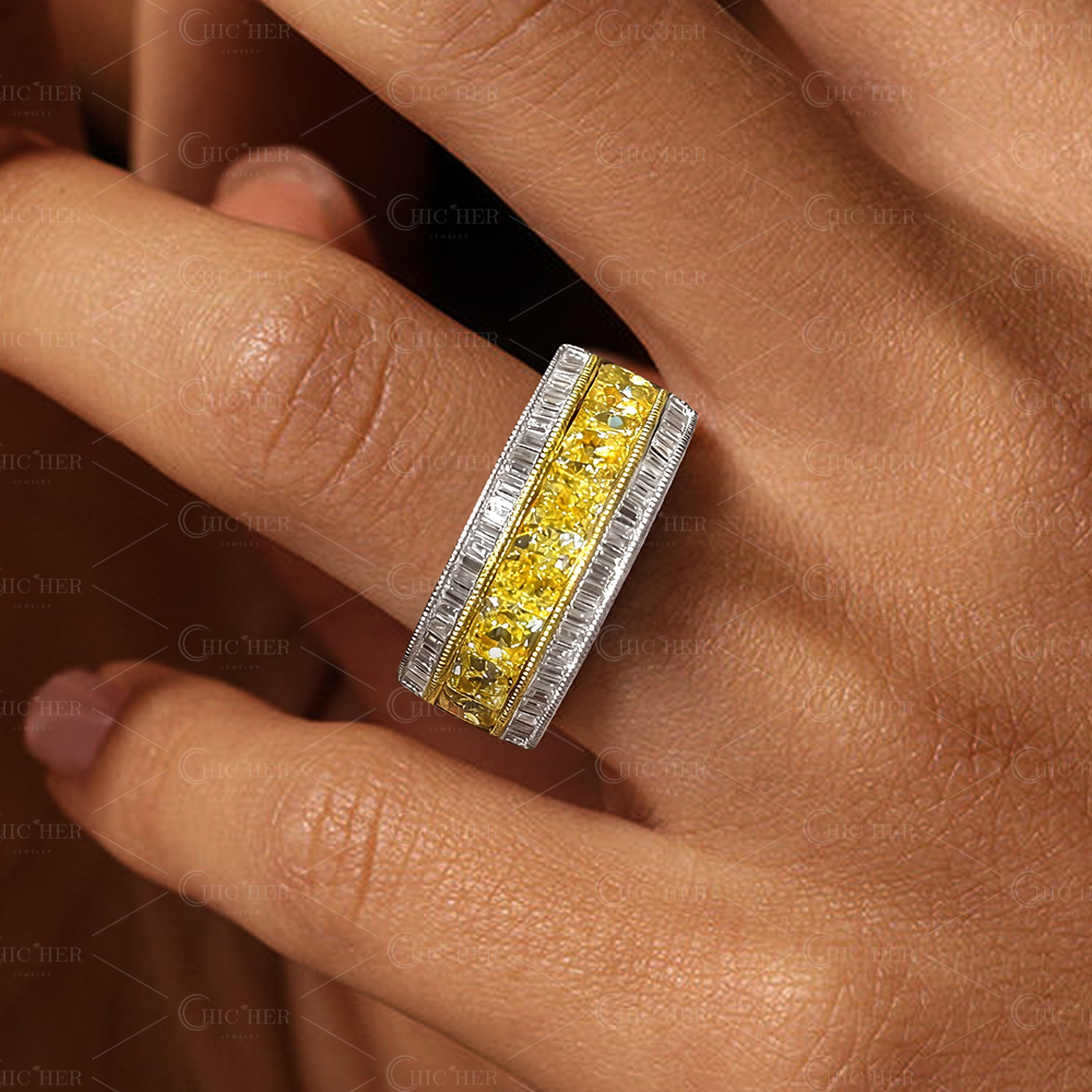 6.25ct Cushion Cut Yellow Sapphire Half Eternity Ring