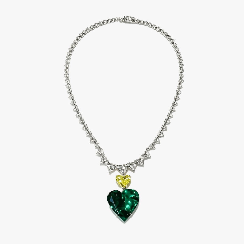 Heart Cut Emerald Sapphire Pendant Necklace
