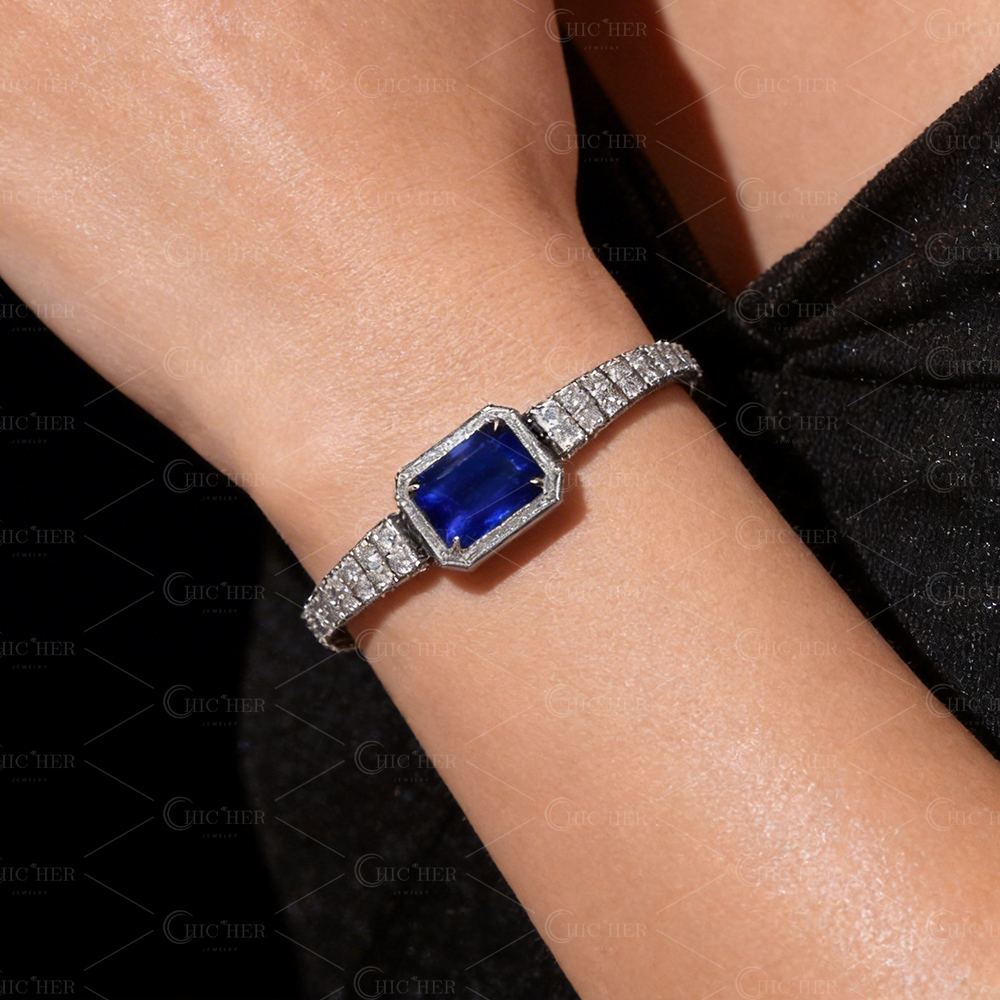 Emerald Cut Blue Sapphire Bracelet