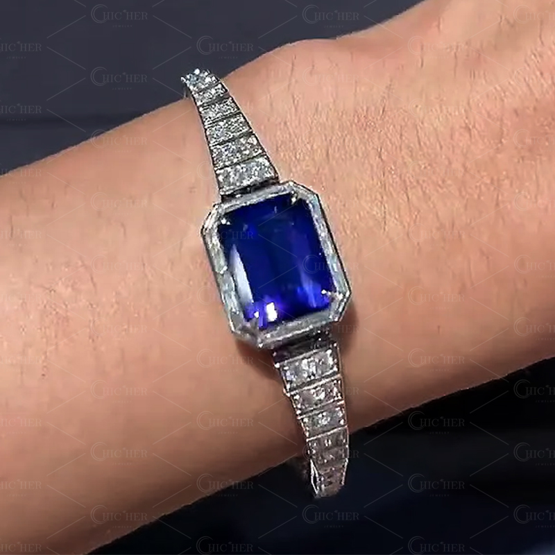Emerald Cut Blue Sapphire Bracelet
