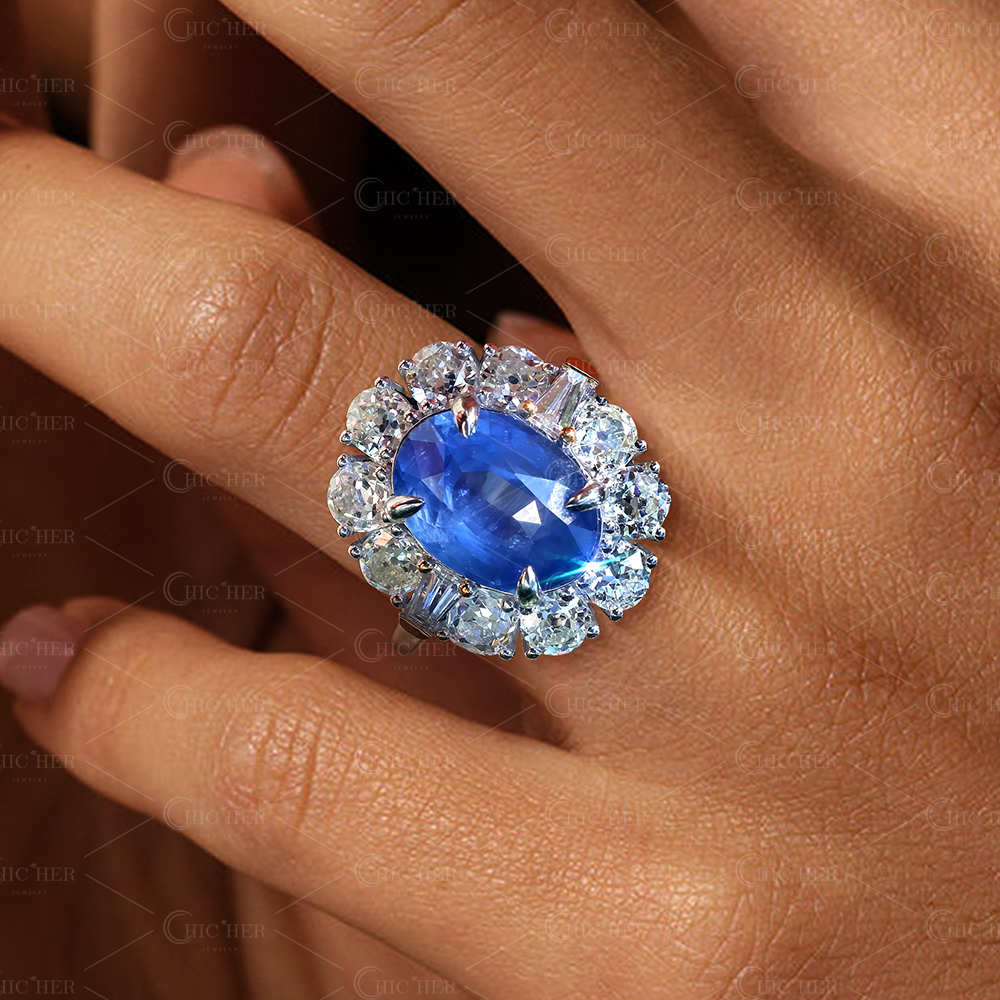 7ct Oval Cut Blue Sapphire Engagement Ring