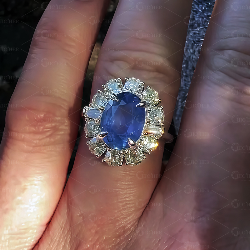 7ct Oval Cut Blue Sapphire Engagement Ring