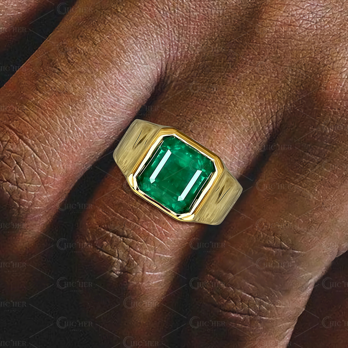 4ct Emerald Cut Emerald Sapphire Men's Engagement Ring