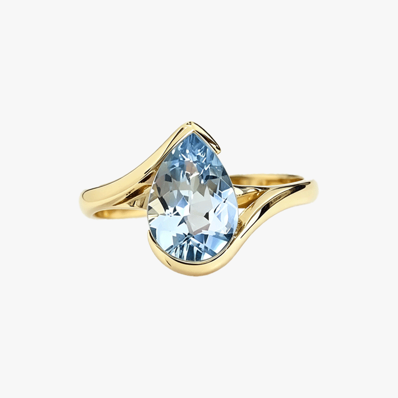 5ct Bypass Shank Pear Cut Aquamarine Sapphire Ring