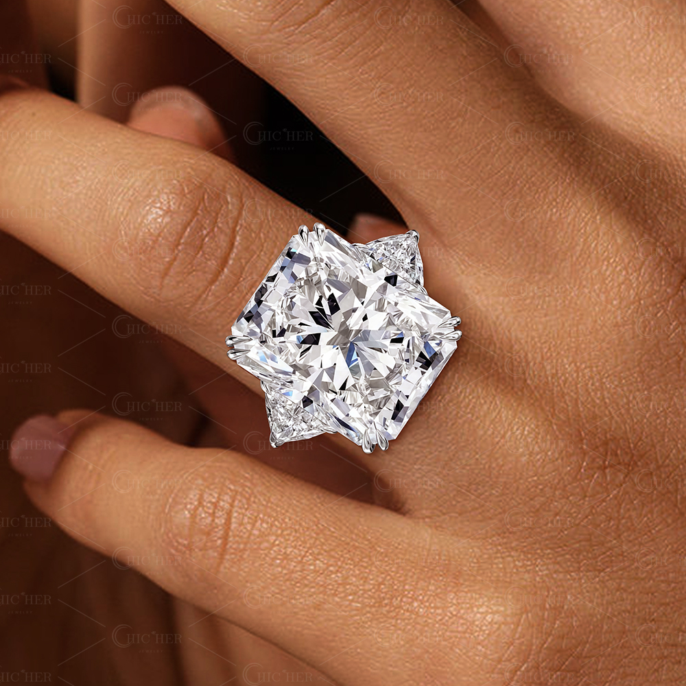 7ct Three-stone Radiant Cut White Sapphire Engagement Ring