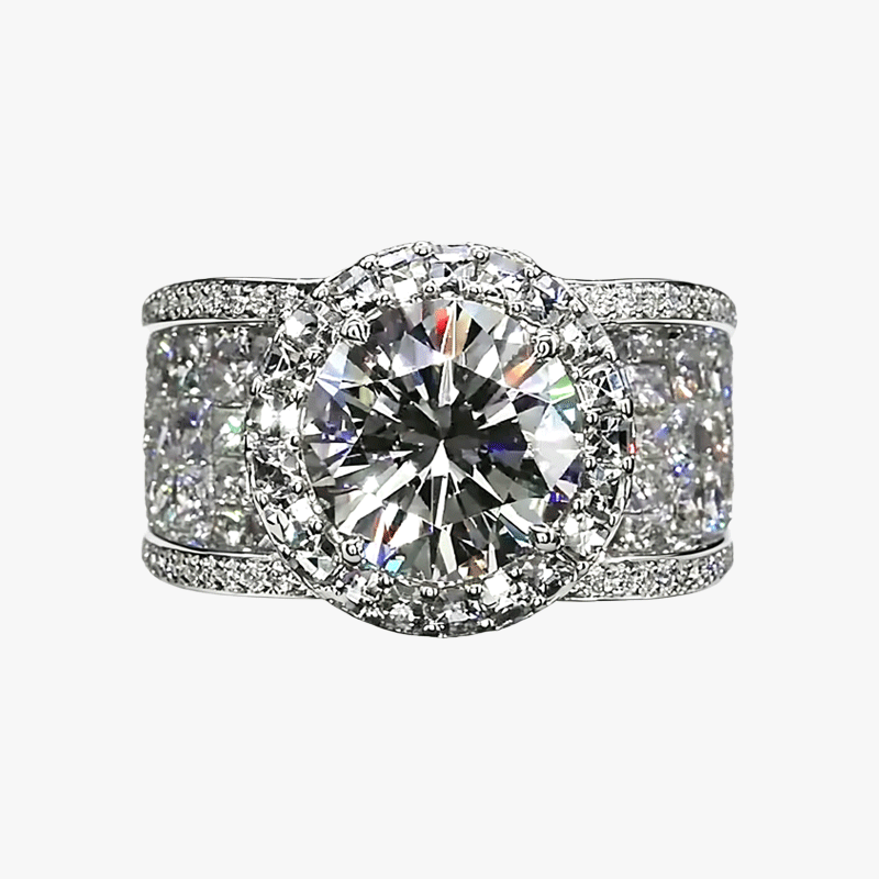 6ct Wide Shank Halo Round Cut White Sapphire Engagement Ring