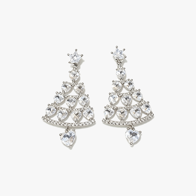 Christmas Tree Heart Cut White Sapphire Drop Earrings