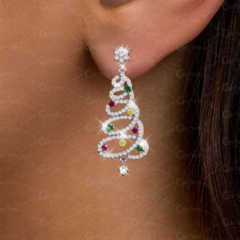 Colorful Christmas Tree Drop Earrings