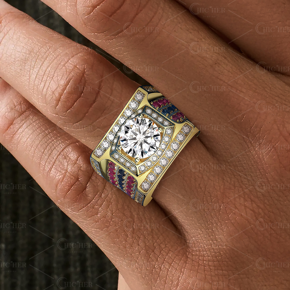 3ct Round Cut White Sapphire  Men's Engagement Ring