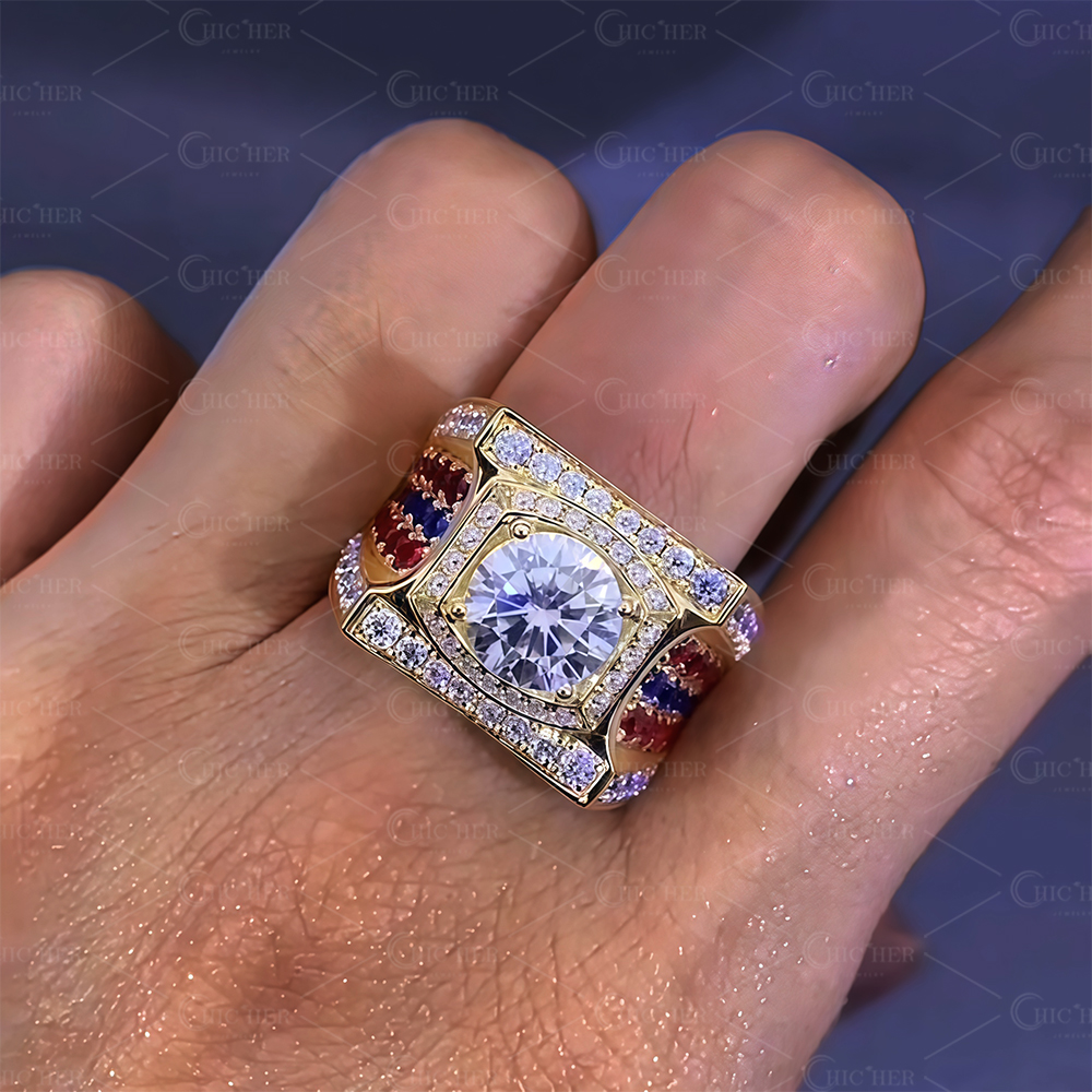 3ct Round Cut White Sapphire  Men's Engagement Ring