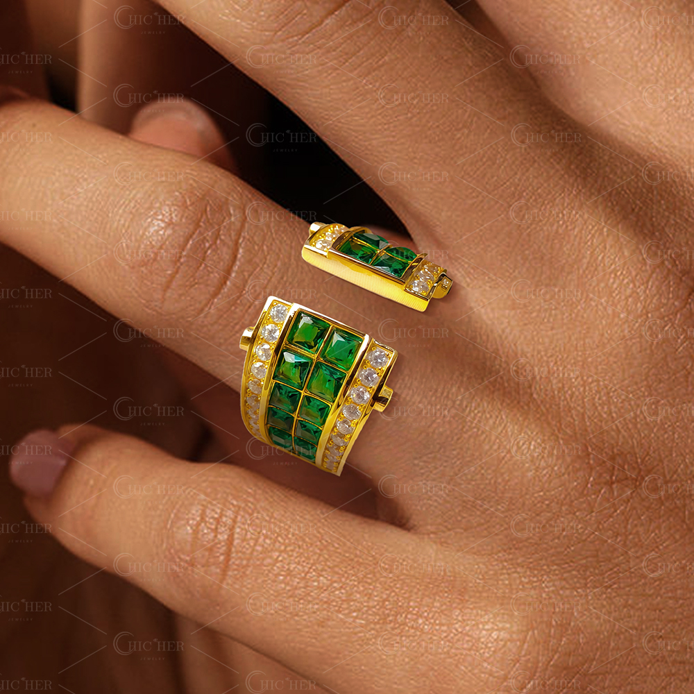 6ct Emerald Cut Emerald Sapphire Eternity Ring