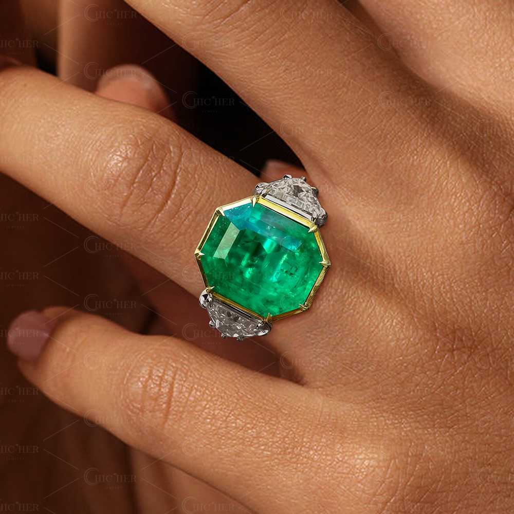 6ct Octagon Cut Emerald Sapphire Engagement Ring
