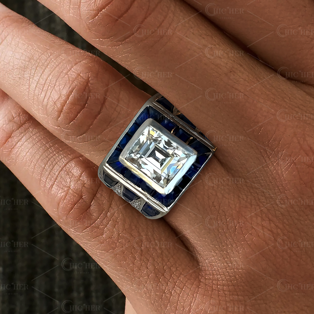 2ct Emerald Cut Lab-created Sapphire Men's Engagement Ring