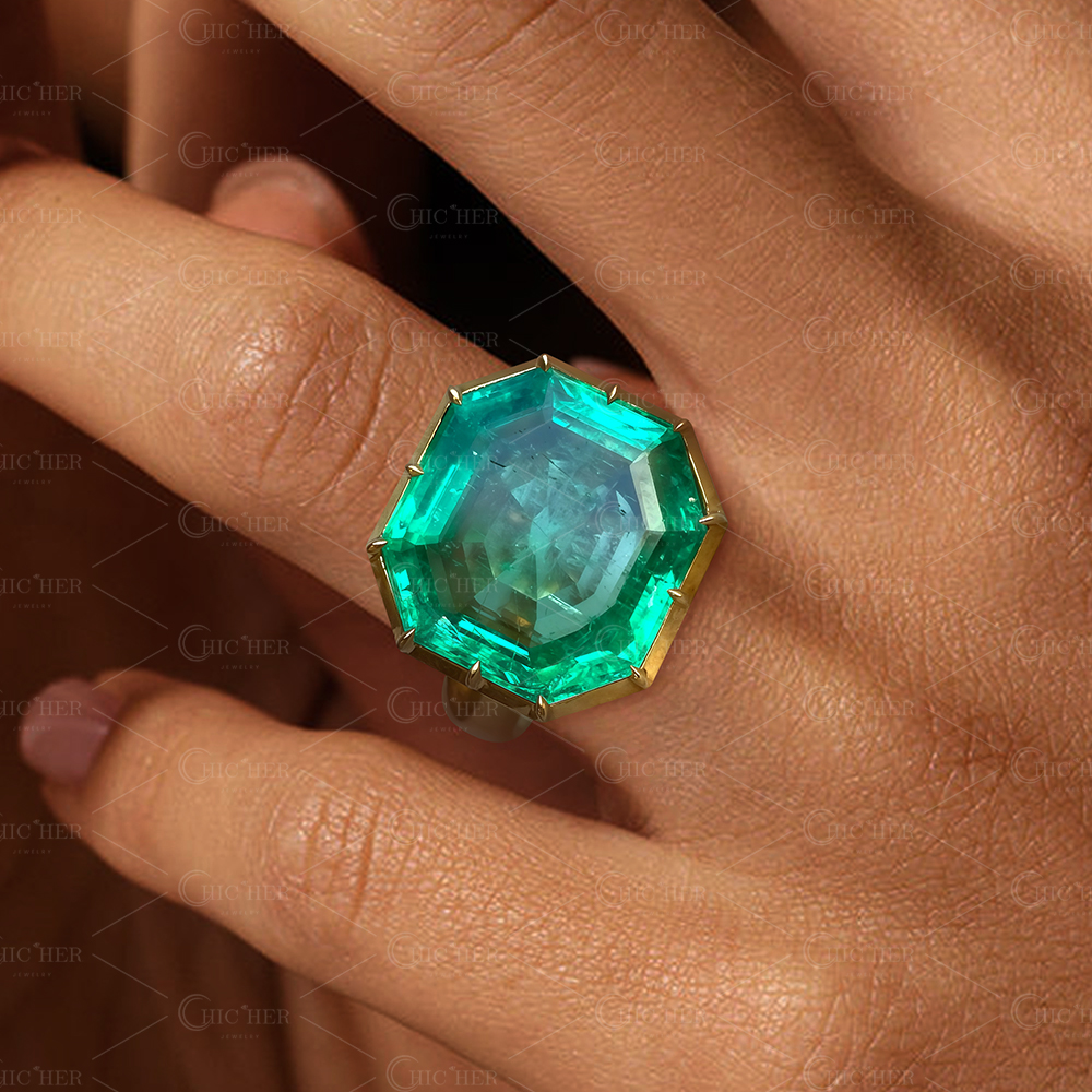 7ct Octagon Cut Emerald Sapphire Engagement Ring