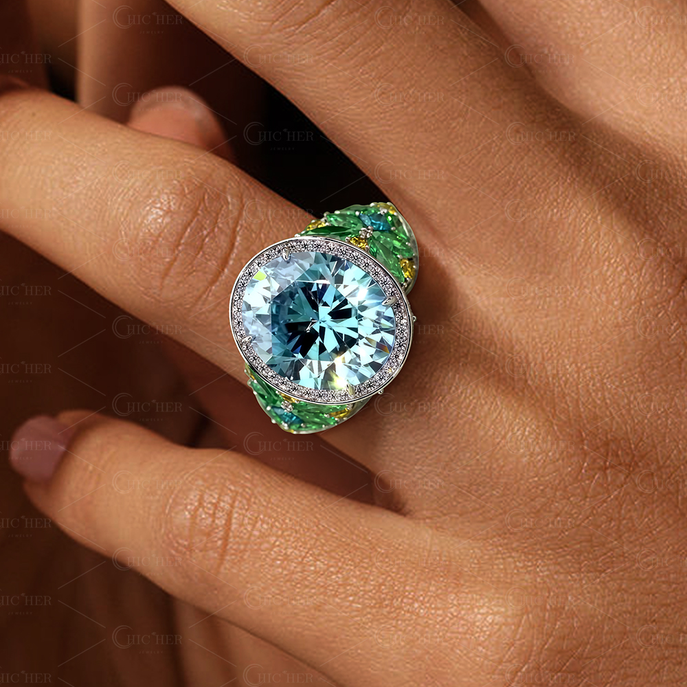 4ct Oval Cut Aquamarine Sapphire Engagement Ring