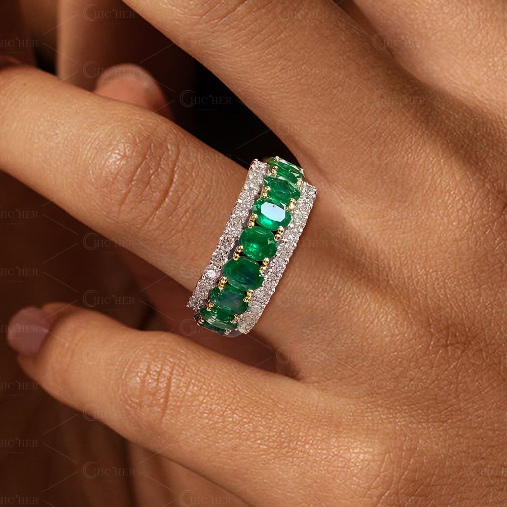 7.95ct Oval Cut Emerald Sapphire Eternity Ring